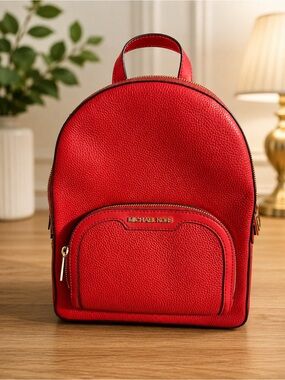🆕 NWT Michael Kors Red Pebbled Leather Mini Backpack